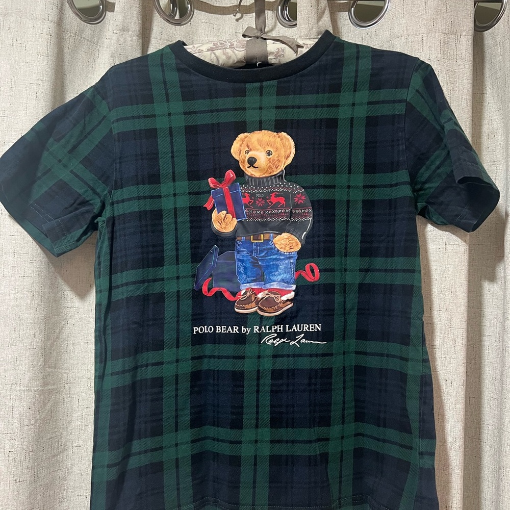 Ralph Lauren Kids Navy and Green Plaid Tee with Bear
